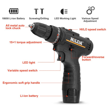 HILDA Home Power Drill 12V Li-Ion Drill With Charger And Battery, US Plug, Model: Plastic Packing - Drill & Drill Bits by HILDA | Online Shopping UK | buy2fix