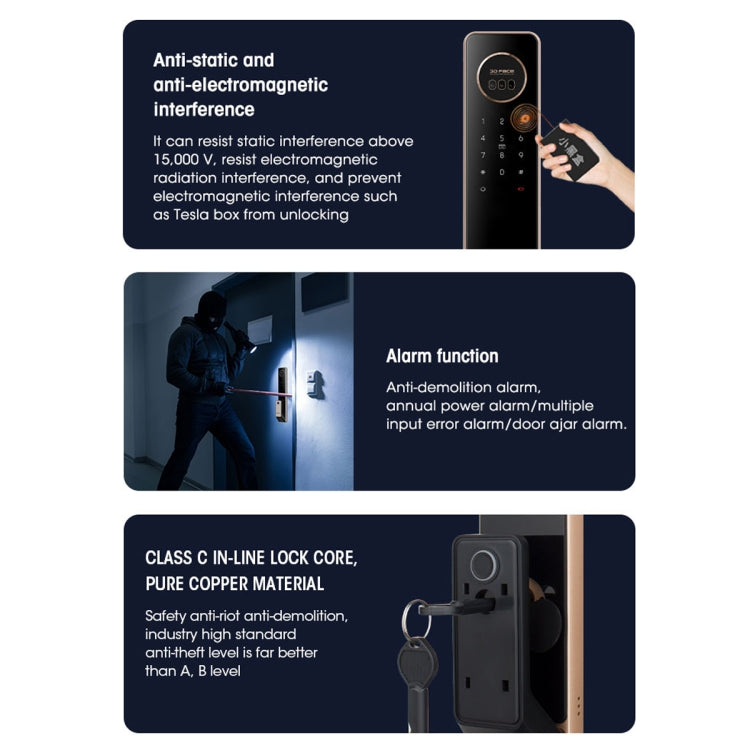 LOCSTAR T100A  3D Face Recognition Fingerprint Code Card Digital Door Lock(Rose Gold) - Door Lock by LOCSTAR | Online Shopping UK | buy2fix