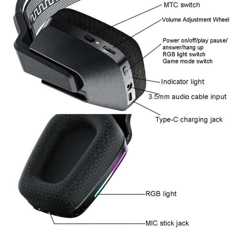 EasySMX C09W Wireless Bluetooth Headphones RGB Gaming Headset(Black) - Headset & Headphone by EasySMX | Online Shopping UK | buy2fix
