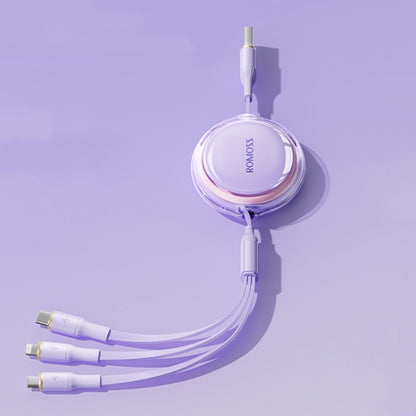 ROMOSS CB258L 6A 3-In-1 Telescopic Data Charging Cable USB-A To Type-C & 8 Pin & Micro Wire 1.1m (Purple) - Multifunction Cable by ROMOSS | Online Shopping UK | buy2fix
