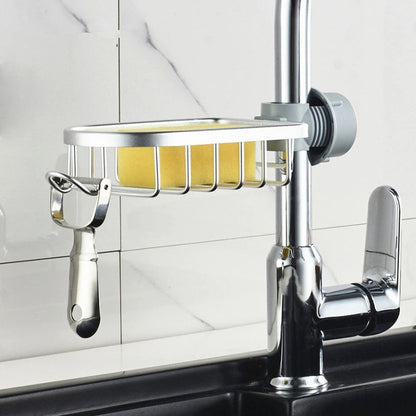 Kitchen Faucet Shelf No-Punch Sink Rag Drainage Basket Sponge Drainage Storage Rack, Style: A Silver - Shelf by buy2fix | Online Shopping UK | buy2fix