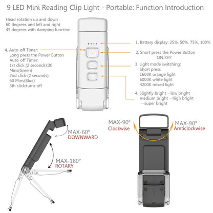 USB Charging Portable Detachable Reading Clip Light Rotatable Eye Protection Mini LED Lamp(Blue) - USB Light by buy2fix | Online Shopping UK | buy2fix