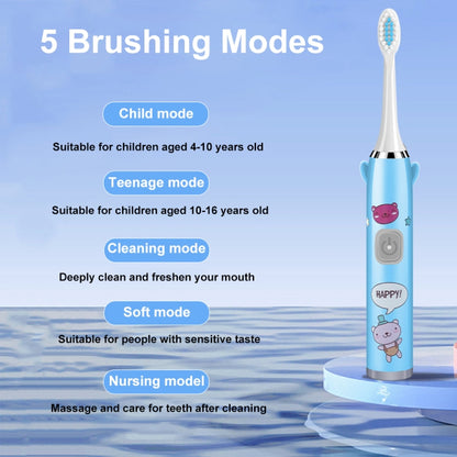 USB Charging Fully Automatic Ultrasonic Cartoon Children Electric Toothbrush, Color: Pink with 1 Head - Toothbrushes by buy2fix | Online Shopping UK | buy2fix