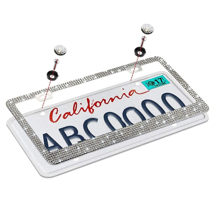 US Standard Stainless Steel License Plate Modified Frame With Diamonds, Color: Round Hole Pink Diamond - License Plate Covers & Frames by buy2fix | Online Shopping UK | buy2fix