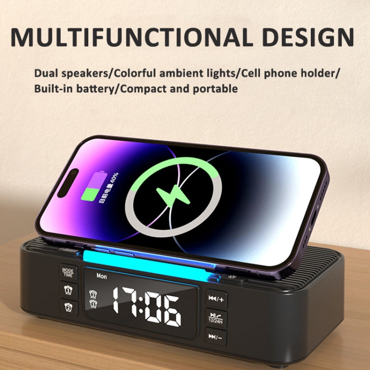 Digital Alarm Clock Wireless Charger Bluetooth Speaker RGB Night Light Cell Phone Stand(White) - Desktop Speaker by buy2fix | Online Shopping UK | buy2fix