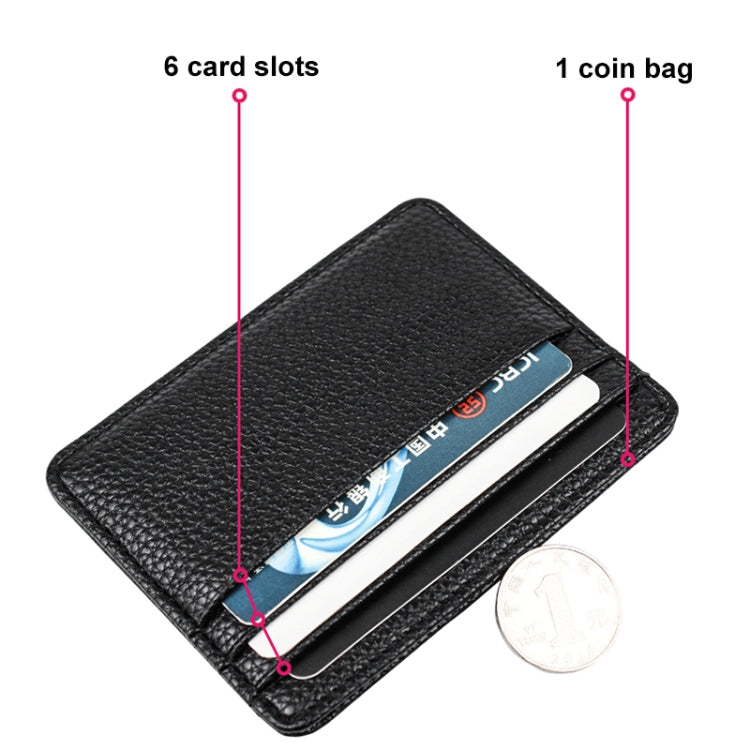 Lychee Pattern Multi-Card Slot Mini Card Holder Ultra-thin Coin Purse(Beige) - Card & Passport Bags by Pieru | Online Shopping UK | buy2fix