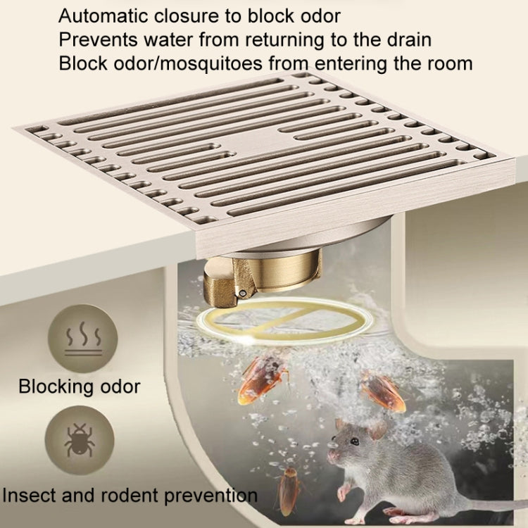 All Copper Brushed Anti-Odor Floor Drain Gravity Copper Core Bathroom Floor Drain, Specification: 8x20cm Long Invisible Medium Drain - Drain Strainers by buy2fix | Online Shopping UK | buy2fix