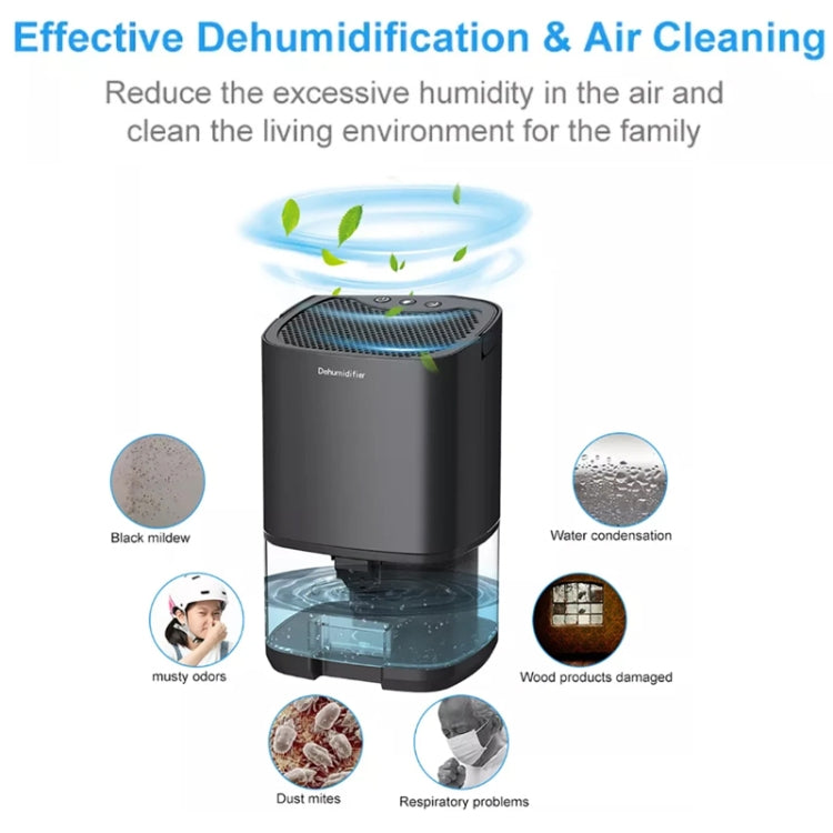 1L 36W Air Dehumidifier for Home Damp Drying Clothes with 7 colors Light US Plug(Black) - Dehumidifiers by buy2fix | Online Shopping UK | buy2fix