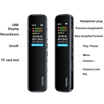 Mrobo RV-19 0.96-inch HD Screen 3D Noise Reduction Recording Pen Music Player, Capacity: 64GB(Black) - Recording Pen by Mrobo | Online Shopping UK | buy2fix