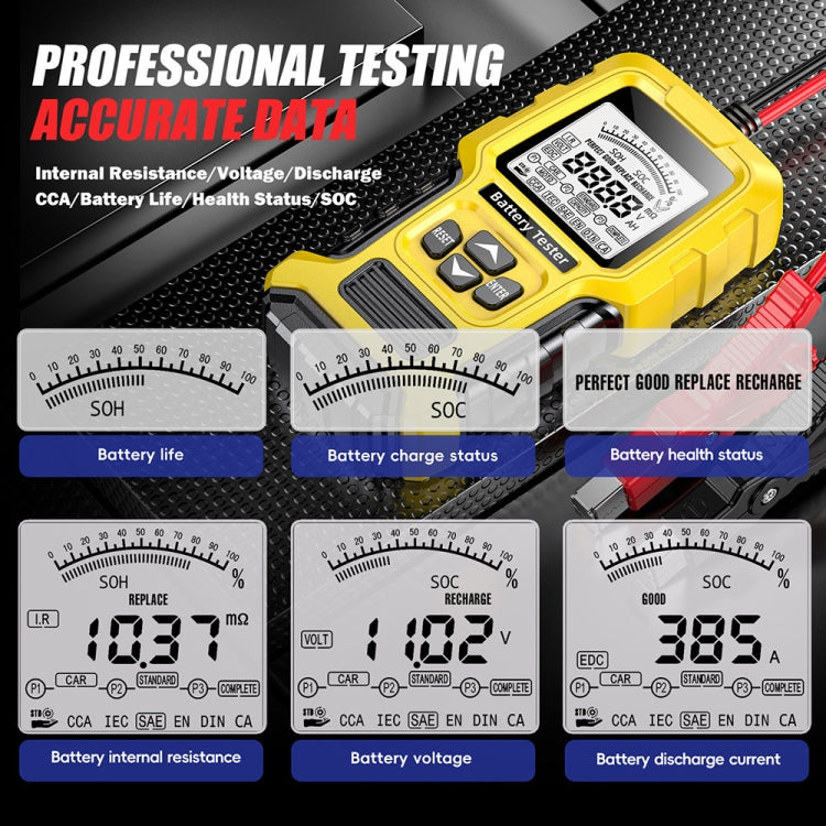FOXSUR 12V/24V Automotive Lead-acid Battery Internal Resistance Rapid Analyzer(Yellow) - Electronic Test by FOXSUR | Online Shopping UK | buy2fix