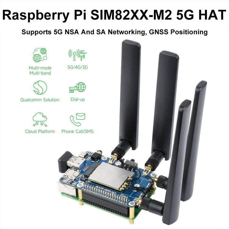 Waveshare SIM8262E-M2 5G HAT For Raspberry Pi, Quad Antennas 5G NSA, 5G/4G/3G Compatible(23254) - Wireless Routers by Waveshare | Online Shopping UK | buy2fix