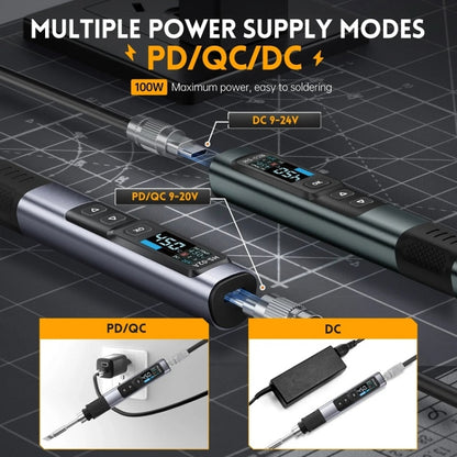 FNIRSI Portable Constant Temperature Soldering Iron Set, Model: HS-02A Upgrade 6 Head+C2C Line+100W US Plug+EU Adapter - Soldering Iron Set by FNIRSI | Online Shopping UK | buy2fix