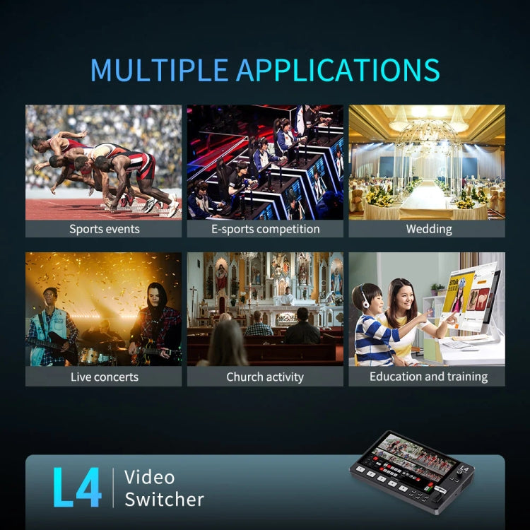 FEELWORLD L4 Multi-Camera Video Mixer Switcher 10.1" Touch Screen USB 3.0 Fast Streaming(UK Plug) - On-camera Monitors by FEELWORLD | Online Shopping UK | buy2fix