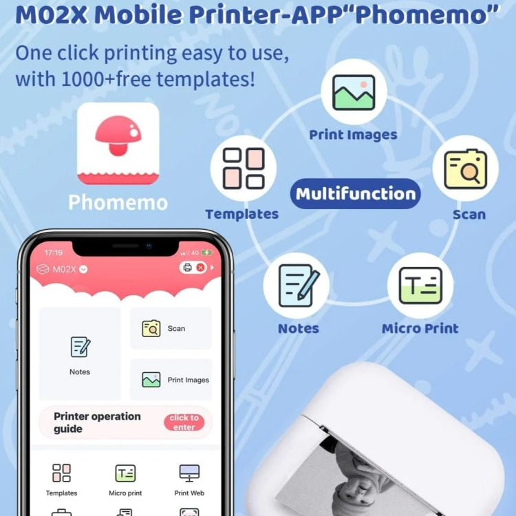 Phomemo M02X Inkless Pocket Printer Bluetooth Thermal Portable Sticker Maker Machine(White) - Printer by Phomemo | Online Shopping UK | buy2fix