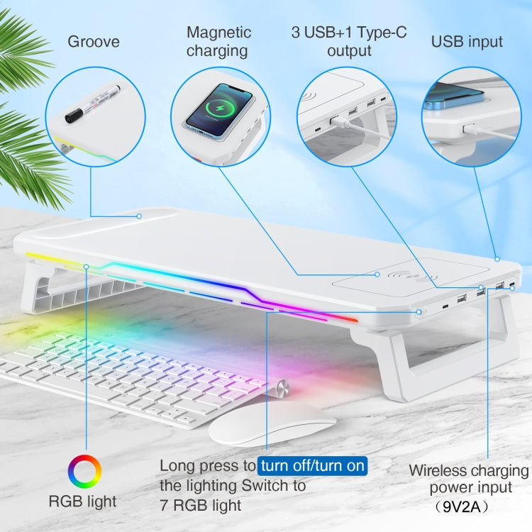 RGB Computer Monitor Stand Riser 3 USB 2.0 +1 Type-C Ports, Spec: Basic Black - Laptop Stand by buy2fix | Online Shopping UK | buy2fix