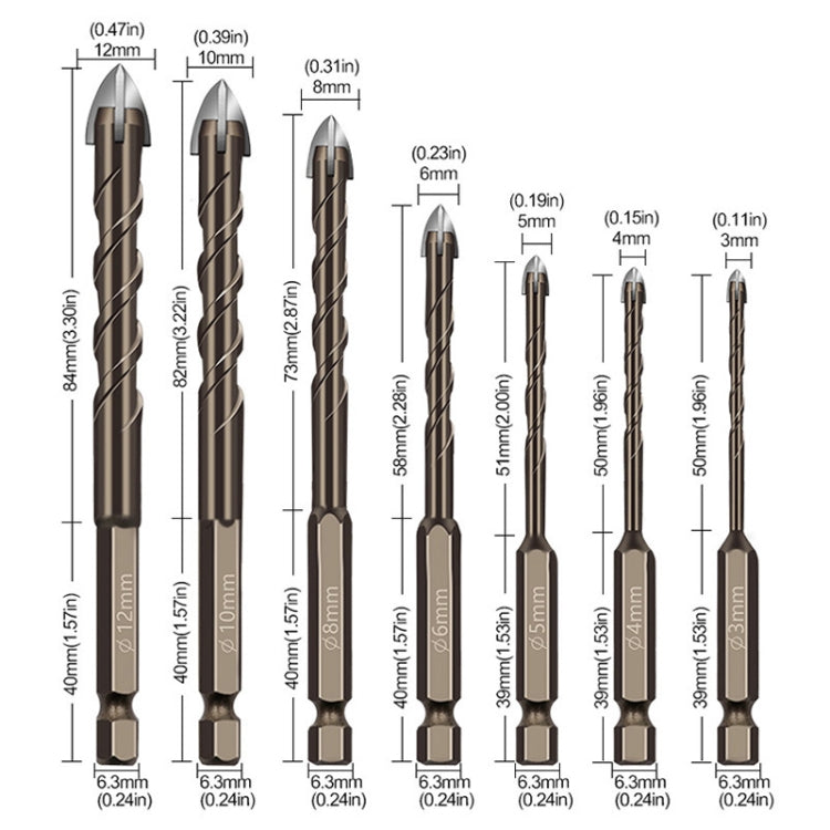 4mm Hexagonal Shank Spiral Flute Cross Alloy Drill Bits Glass Tile Four Edge Drivers - Drill & Drill Bits by buy2fix | Online Shopping UK | buy2fix