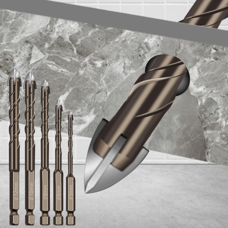 10mm Hexagonal Shank Spiral Flute Cross Alloy Drill Bits Glass Tile Four Edge Drivers - Drill & Drill Bits by buy2fix | Online Shopping UK | buy2fix