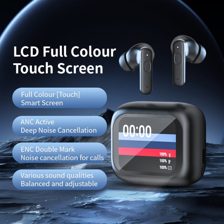 LY30 Full-color Touch Screen ANC+ENC Noise Reduction Wireless Bluetooth Earphones(Black) - TWS Earphone by buy2fix | Online Shopping UK | buy2fix