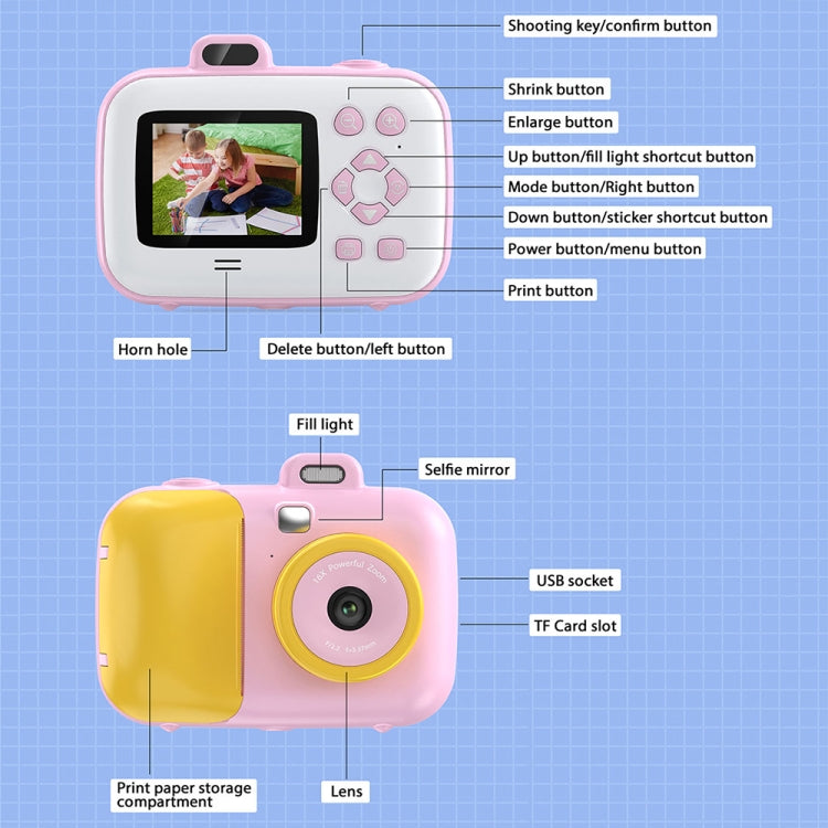 2.4-Inch Smart Digital Kids Thermal Printing Camera With Printing Paper, Color: 503AF Pink Focus - Children Cameras by buy2fix | Online Shopping UK | buy2fix