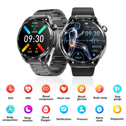 F200 Smart Health Watch ECG Electrocardiogram Blood Sugar Monitoring 1.55 Inch Round Screen, Color: Black Leather - Smart Watches by buy2fix | Online Shopping UK | buy2fix