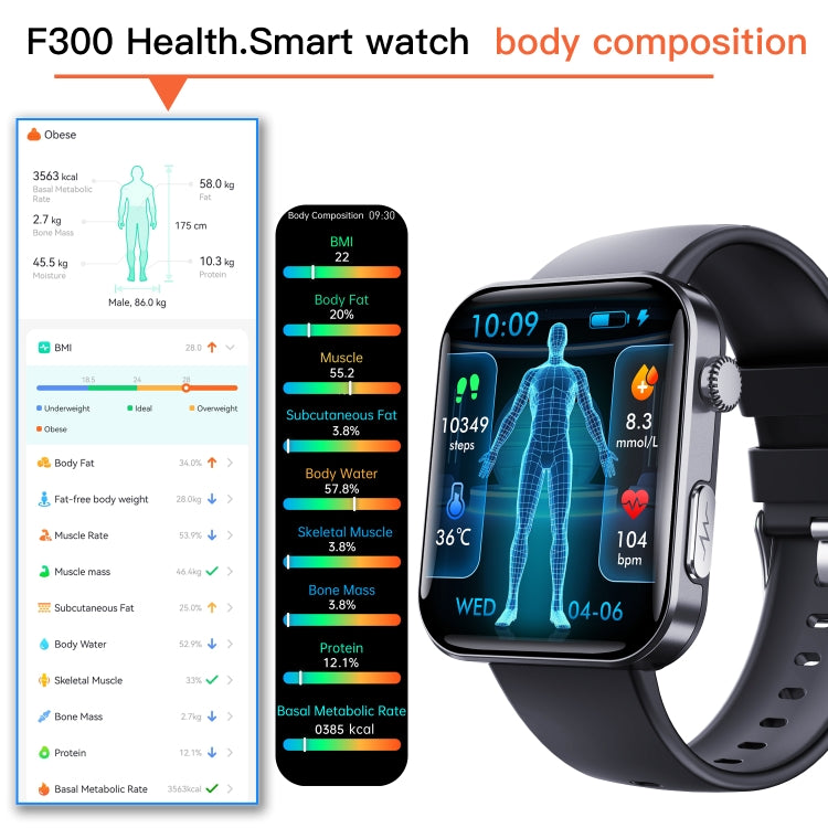 F300  2.1-Inch Screen Smart Watch Supports Bluetooth Calls/ECG/Blood Composition Analysis/50+ Sports Modes, Color: Black Leather - Smart Watches by buy2fix | Online Shopping UK | buy2fix