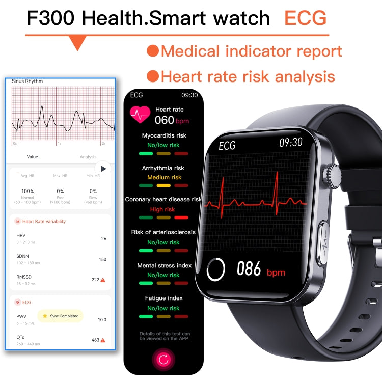 F300  2.1-Inch Screen Smart Watch Supports Bluetooth Calls/ECG/Blood Composition Analysis/50+ Sports Modes, Color: Black 3-Beads Steel - Smart Watches by buy2fix | Online Shopping UK | buy2fix