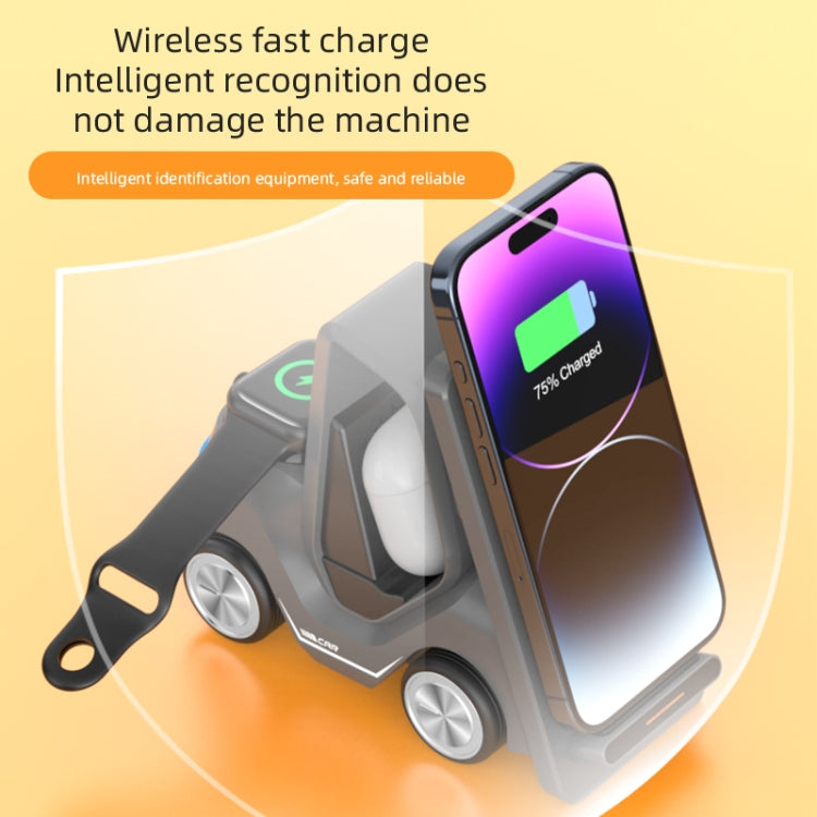 T20S 3-In-1 15W Small Forklift-Shaped Desktop Wireless Charger With LED Atmosphere Light(Gray) - Wireless Charger by buy2fix | Online Shopping UK | buy2fix