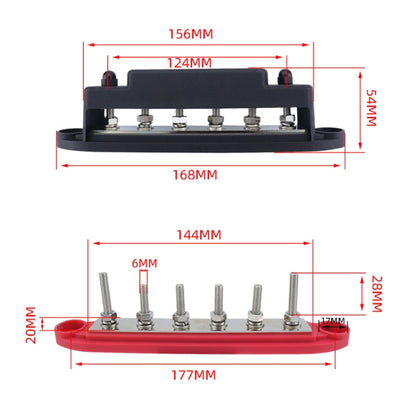 M6 RV Yacht High Current 6-column 250A Base Busbar, Color: Black with Accessories - Fuse by buy2fix | Online Shopping UK | buy2fix