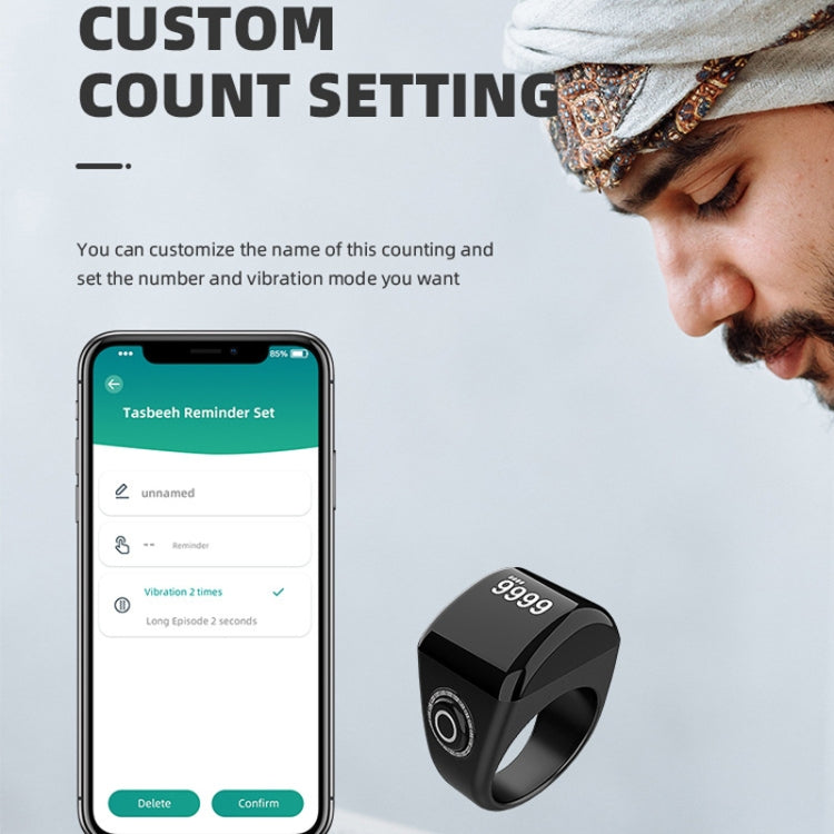 Equantu Smart Bluetooth Finger Counter Muslim Prayer Time Reminder Ring, Style: Gold 18mm - Smart Rings / Smart Telephones by Equantu | Online Shopping UK | buy2fix