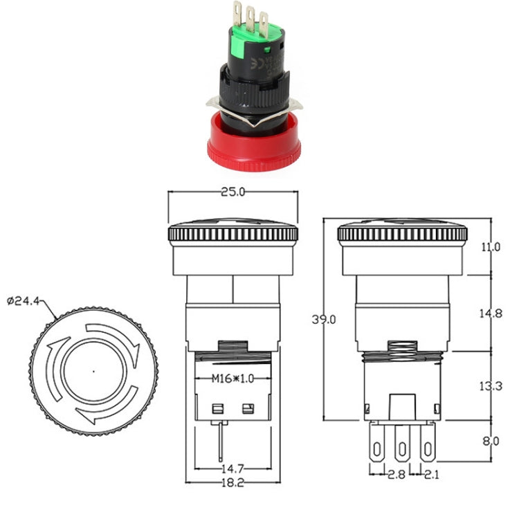 LA16 16mm Mounting Hole Emergency Stop Switch Mushroom Type Self-Locking Pushbutton Switches - Others by buy2fix | Online Shopping UK | buy2fix