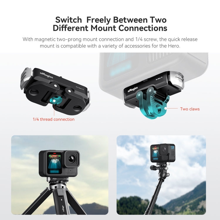 For GoPro HERO13 Black aMagisn Metal Magnetic Quick Release Base Dual Interface Adapter - Connection Mount by aMagisn | Online Shopping UK | buy2fix