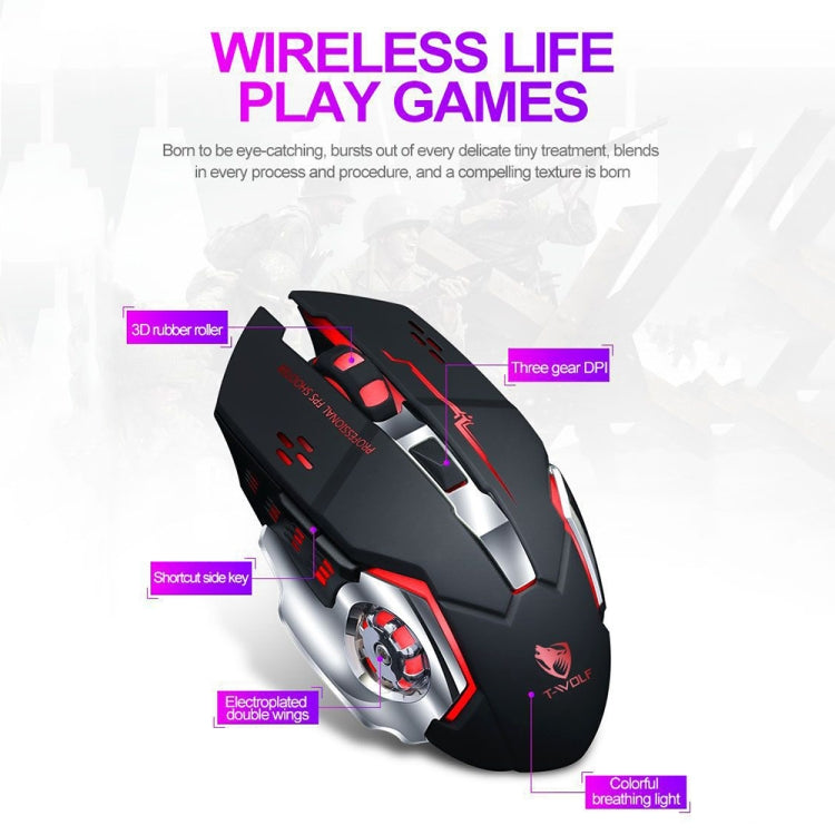 T-WOLF Q13 2.4GHz 6-keys RGB Colorful Light Gaming Wireless Mouse, Color: Dual Mode White - Wireless Mice by T-WOLF | Online Shopping UK | buy2fix