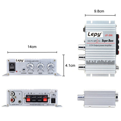 Lepy LP-268 DC12V High Fidelity Power Car/Motorcycle Amplifier(Silver) - Car Amplifiers by buy2fix | Online Shopping UK | buy2fix