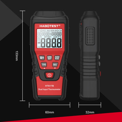 HABOTEST HT617B Digital Dual Channel Thermocouple Thermometer(Black Red) - Thermostat & Thermometer by HABOTEST | Online Shopping UK | buy2fix