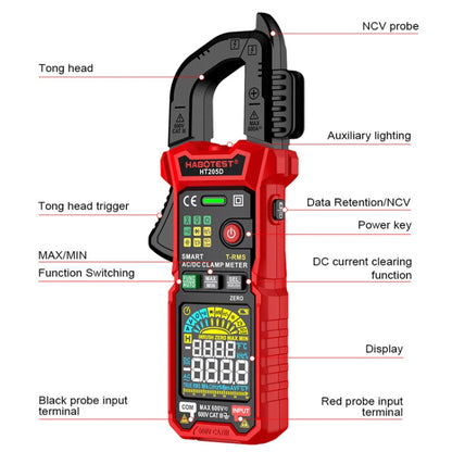 HABOTEST HT205D Clamp Intelligent Anti-Burning Multi-Function High Precision Digital Multimeter(Black Red) - Digital Multimeter by HABOTEST | Online Shopping UK | buy2fix