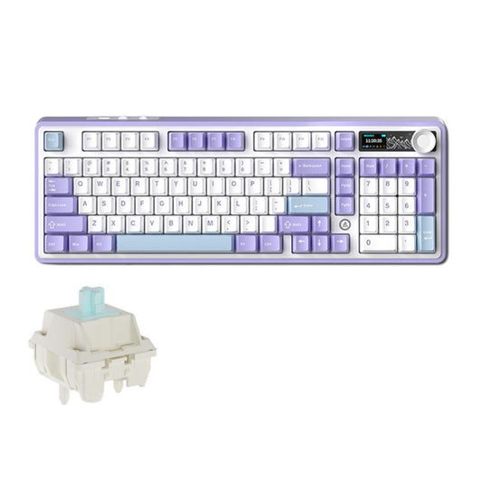 Ajazz AK980 2.4G/BT/Wired Tri-mode Mechanical Keyboard With Screen 98 Keys RGB Wireless Gaming Keyboard, Style: Green Cloud Axis Purple - Wireless Keyboard by Ajazz | Online Shopping UK | buy2fix