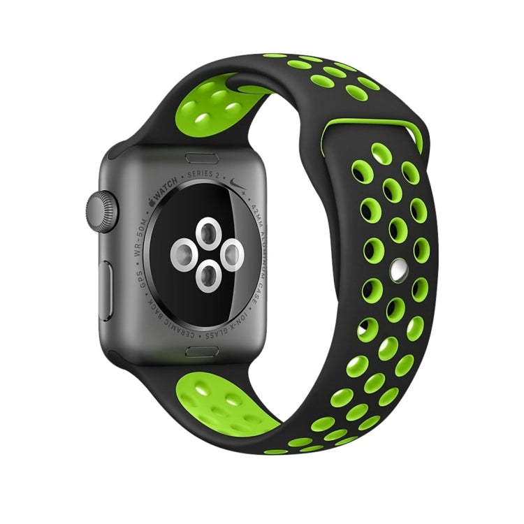 For Apple Watch Series 7 41mm / 6 & SE & 5 & 4 40mm / 3 & 2 & 1 38mm Fashionable Classical Silicone Sport Watch Band (Black Green) - Watch Bands by buy2fix | Online Shopping UK | buy2fix