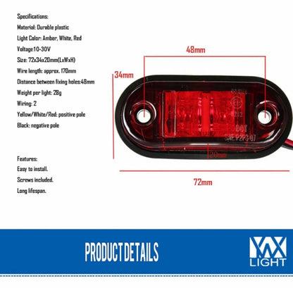 10-30V Oval Clearing Truck Trailer Side Marker Light (Red) - Clearance Lights by YWXLight | Online Shopping UK | buy2fix