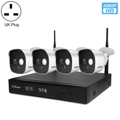 SriHome NVS002 1080P 4-Channel NVR Kit Wireless Security Camera System, Support Humanoid Detection / Motion Detection / Night Vision, UK Plug - Security by SriHome | Online Shopping UK | buy2fix