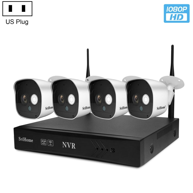 SriHome NVS001+IPC029 1080P 4-Channel NVR Kit Wireless Security Camera System, Support Humanoid Detection / Motion Detection / Night Vision, US Plug - Video Recorder Kit by SriHome | Online Shopping UK | buy2fix