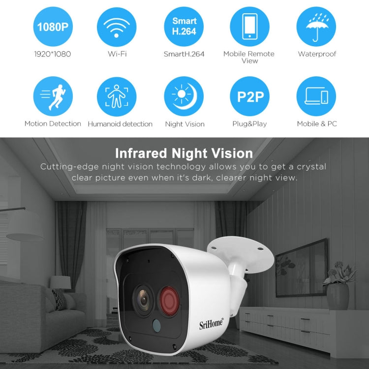 SriHome NVS002 1080P 4-Channel NVR Kit Wireless Security Camera System, Support Humanoid Detection / Motion Detection / Night Vision, UK Plug - Security by SriHome | Online Shopping UK | buy2fix