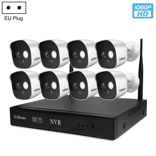SriHome NVS002 1080P 8-Channel NVR Kit Wireless Security Camera System, Support Humanoid Detection / Motion Detection / Night Vision, EU Plug - Security by SriHome | Online Shopping UK | buy2fix