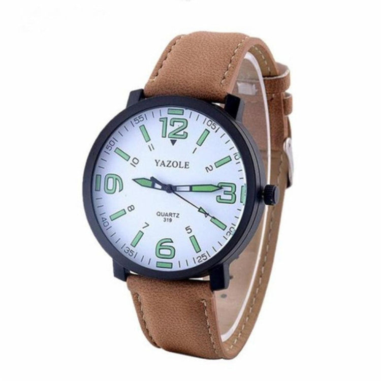 319 YAZOLE Men Fashion Luminous Business Leather Band Quartz Wrist Watch(White) - Leather Strap Watches by YAZOLE | Online Shopping UK | buy2fix