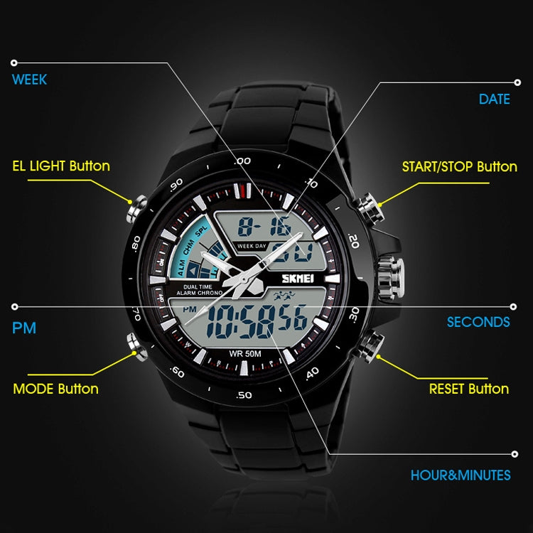 SKMEI 1016 Multifunctional Men Outdoor Sports Noctilucent Waterproof Double Digital Watch (Black) - Sport Watches by SKMEI | Online Shopping UK | buy2fix