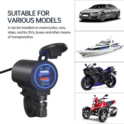 ZH-723F1 Car / Motorcycle QC3.0 Cell Phone Fast Charging Dual USB Car Charger(Blue Light) - In Car by buy2fix | Online Shopping UK | buy2fix
