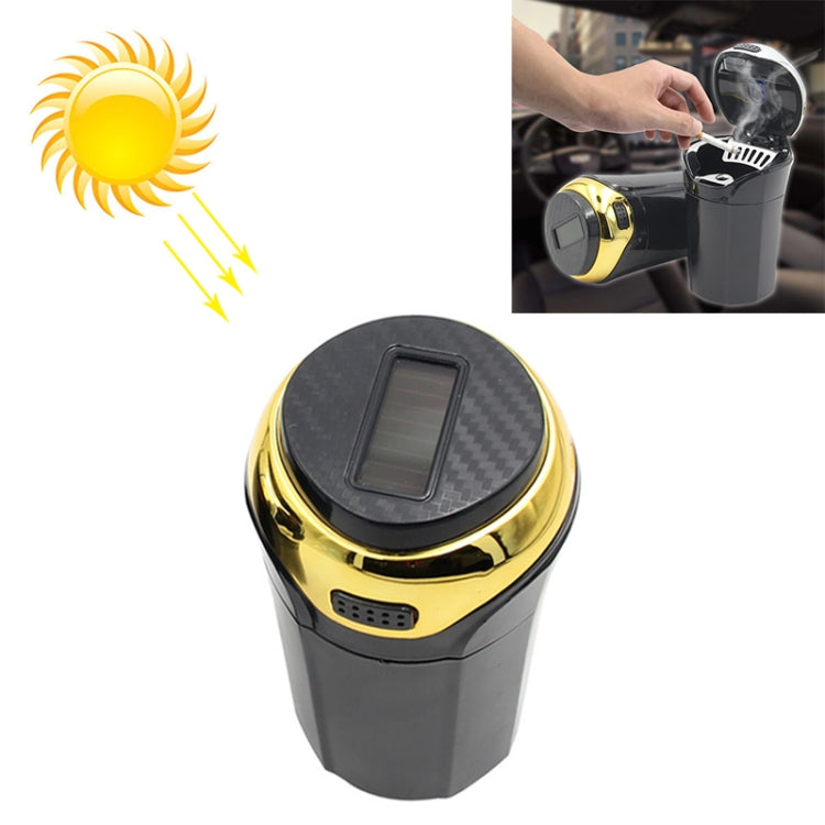 N12B Car Creative Ashtray Solar Power With Light And Cover Car Supplies (Gold) - In Car by buy2fix | Online Shopping UK | buy2fix