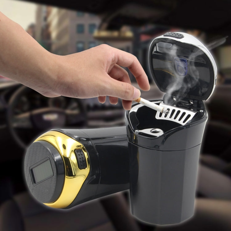 N12B Car Creative Ashtray Solar Power With Light And Cover Car Supplies (Gold) - In Car by buy2fix | Online Shopping UK | buy2fix