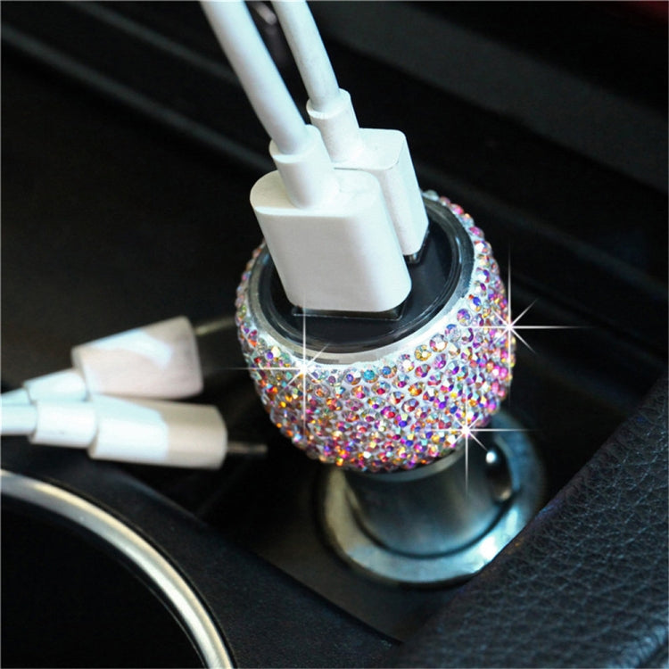 Car Diamond Aluminium Alloy QC3.0 Dual USB Quick Charger(Colour) - In Car by buy2fix | Online Shopping UK | buy2fix