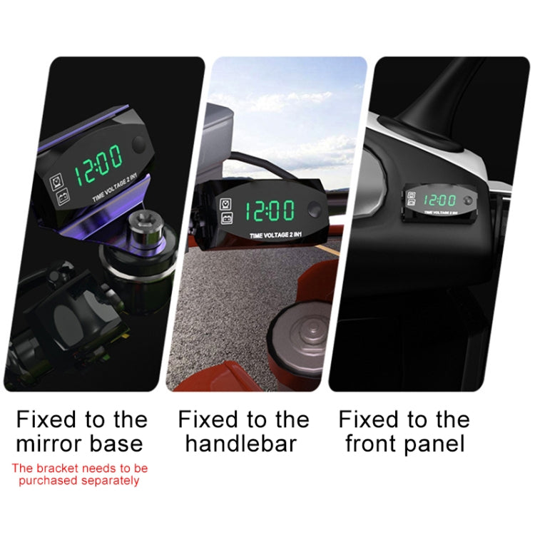 Motorcycle Multi-functional 2 in 1 Digital Display Voltmeter + Electronic Clock, 6-30V IP67 (Green Light) - In Car by buy2fix | Online Shopping UK | buy2fix