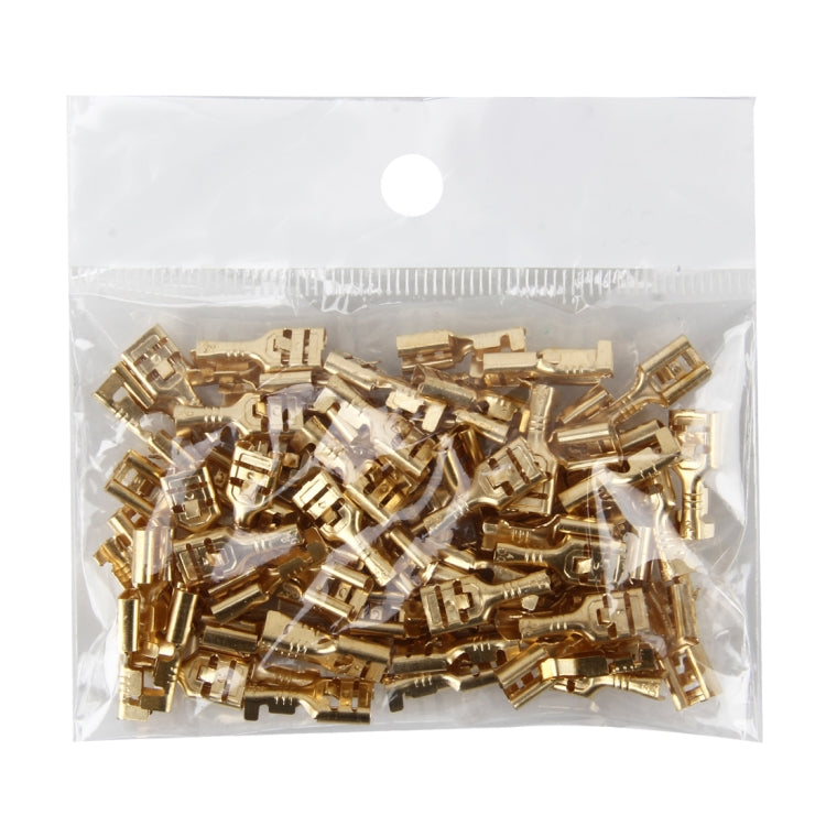 100 PCS 6.3mm Cable Spade Plug Connector Gold Plated Copper Cable Terminal DIY Terminal Connectors - In Car by buy2fix | Online Shopping UK | buy2fix